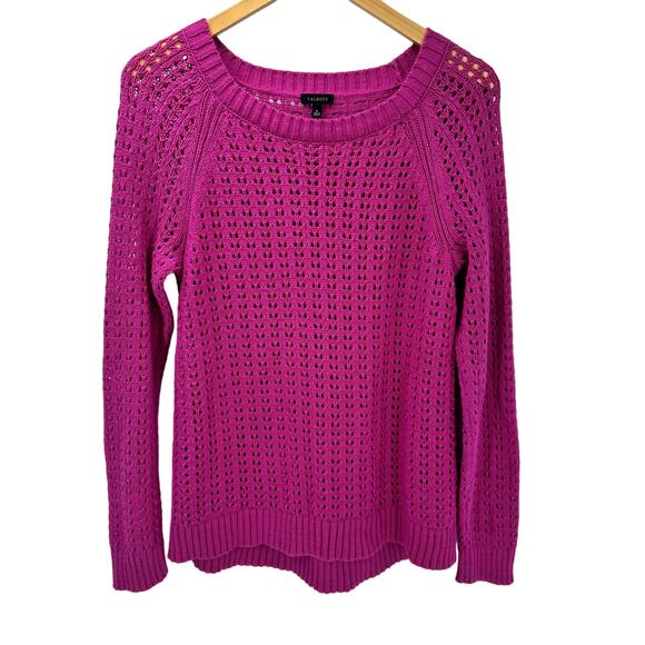 Talbots Sweater Womens Medium Pink Open Pointelle Knit Long Sleeve Pullover - Picture 1 of 6